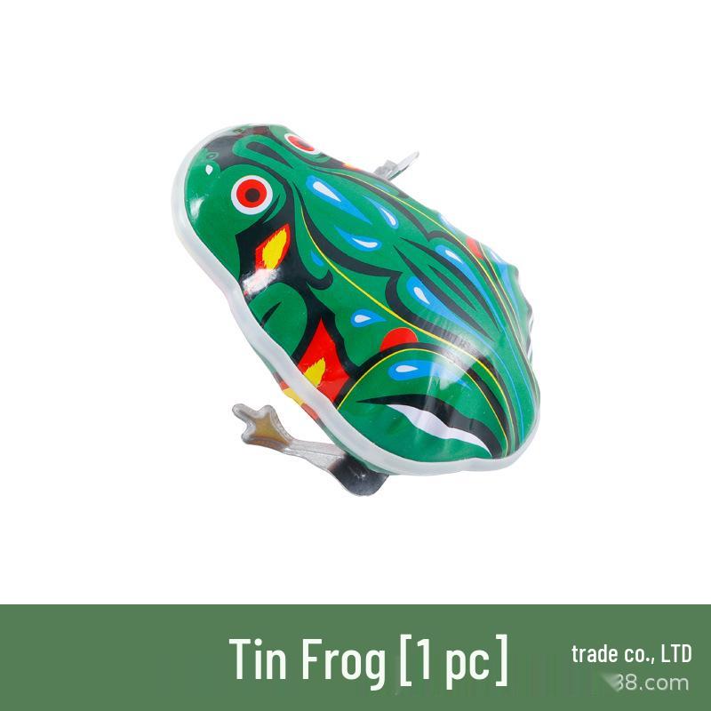 Spring-Loaded 80s-90s Nostalgic Tinplate Frog Toy - Wind-Up for Kids