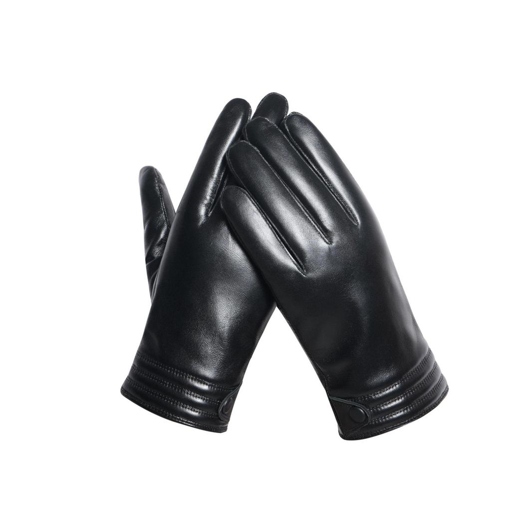 Men's Genuine Leather Fleece-Lined Winter Gloves - Warm Sheepskin Business Style