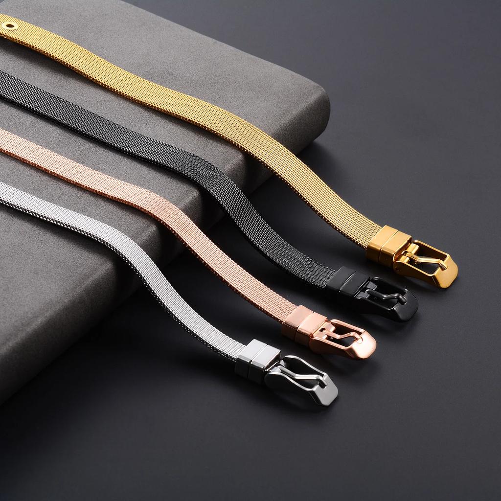 8/10/12/16mm Stainless Steel Mesh Watch Strap Bracelet Buckle Stacking Bangle Belt Unisex Wrist Handmade Jewelry Accessories