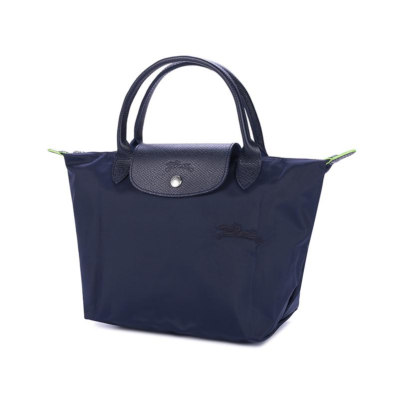 Longchamp Le Pliage Series Solid Color Short Handle Zipper Button Canvas And Leather Dumpling Tote Bag Small Women Tote Bags Navy-Blue 1621919P68