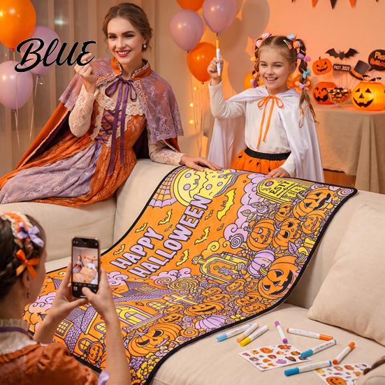 Artistic Sofa Accent Blanket Halloween DIY Coloring Blanket Color Your Own Throw with Optional Unique Craft Kits for Adults 24 Markers Washable Xmas