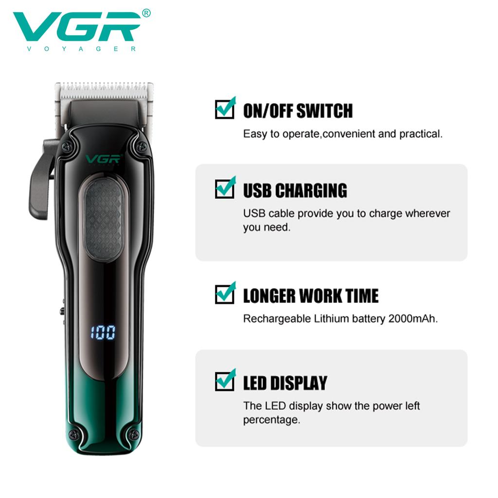New VGR V-013 Electric Push Shear Metal Texture Hair Trimmer with Gradient Refinement Oil Head Clipper 6500RPM Smart Digital LED Display Hair Trimmer