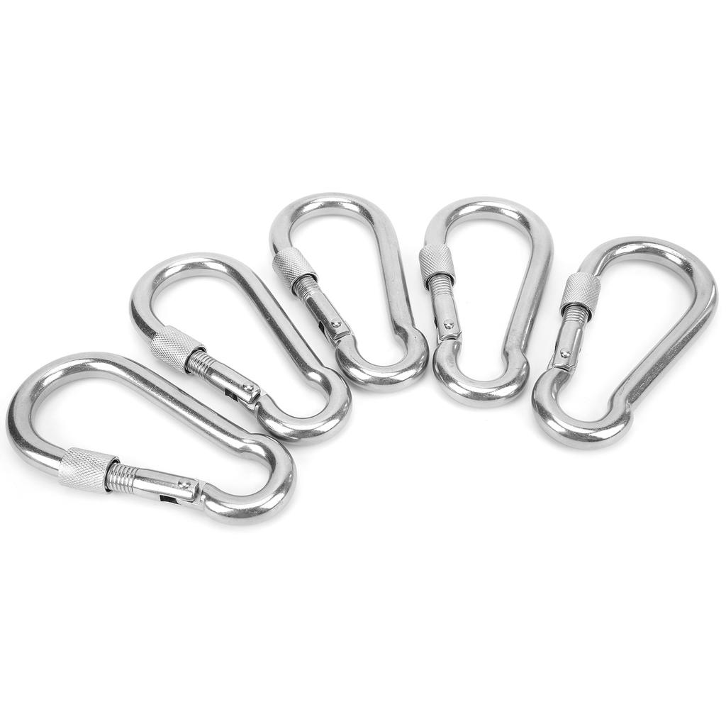 5pcs 120mm Locking Carabiner Clip Heavy Duty Spring Snap Hook with Nut Lock Buckle for Camping