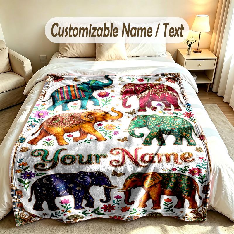 Olifant Thema Zachte Deken Gepersonaliseerd Aangepaste Naam Tekst Print Warme Deken Huis Sofa Slaapkamer Decor