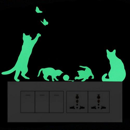Luminous Cartoon Switch Sticker Glow in the Dark Cat Sticker Fluorescent Fairy Moon Stars Sticker Kid Room Decoration Home Decor