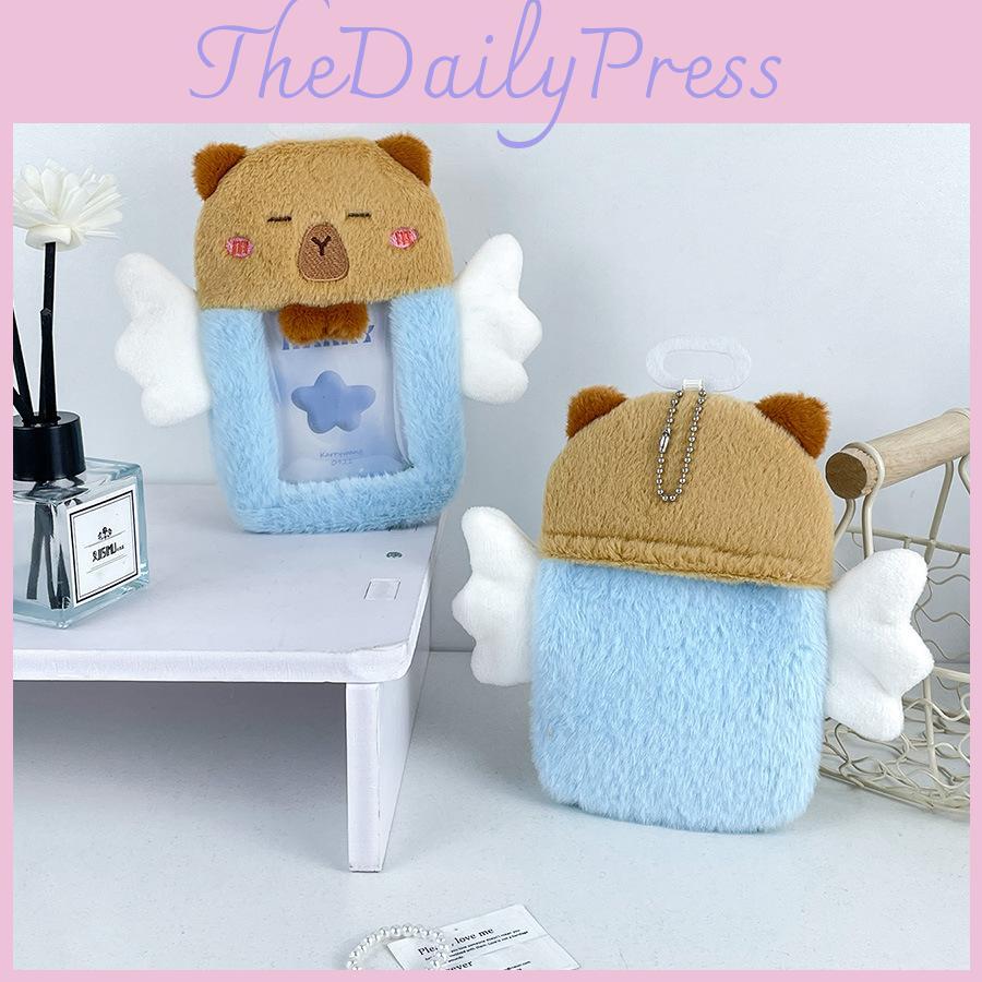 Delightful Capybara Angel Plush Card Bag For Student Meal Card And Id Wallet