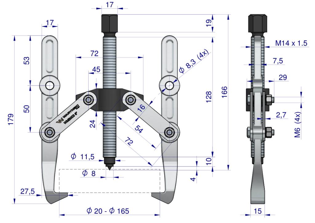 Two-arm bearing puller 20-165 Waryński