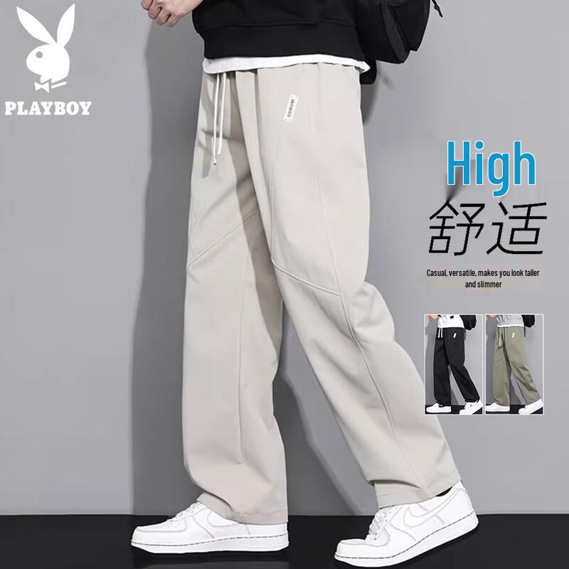 PLAYBOY Men's Loose Straight Leg Casual Cargo Pants