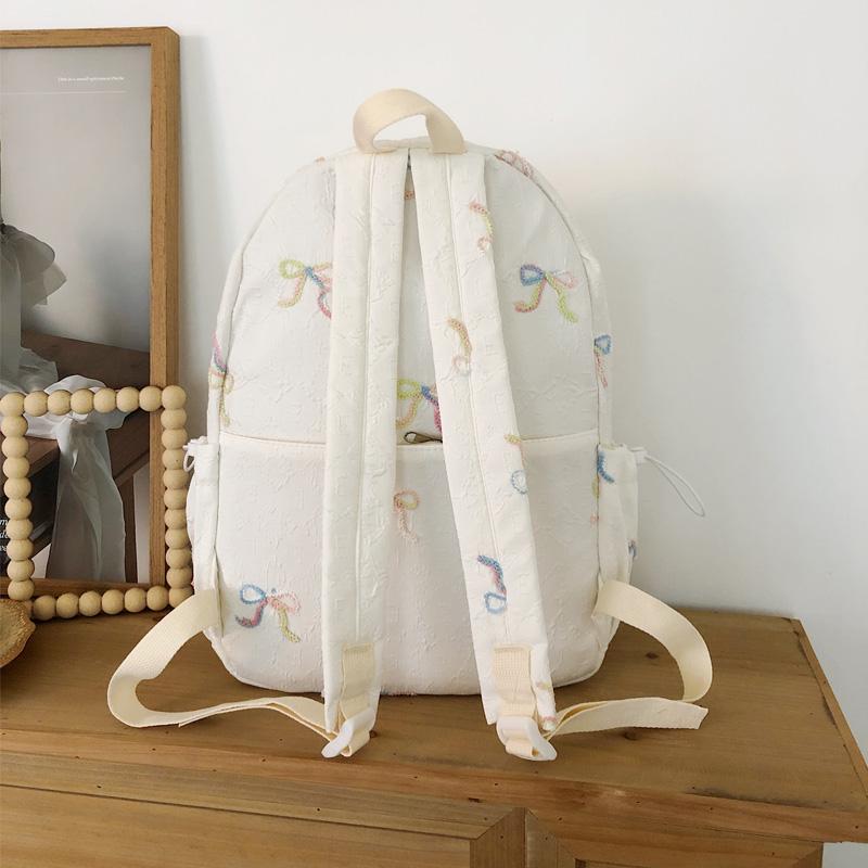 Rucsac Școlar pentru Studenți cu Fundă Brodată, Rucsac de Damă de Mare Capacitate