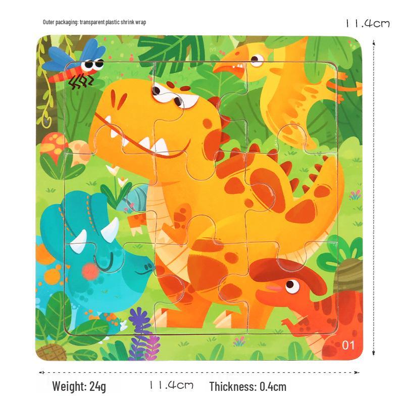 9-Piece Wooden Cartoon Animal & Transportation Puzzle for Toddlers - Early Education Cognitive Jigsaw Toy