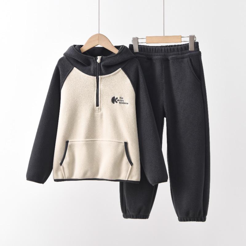 Winter Self-Heating Orlon Fleece Set: Fluffy Hoodie & Sweatpants for Boys & Girls 130