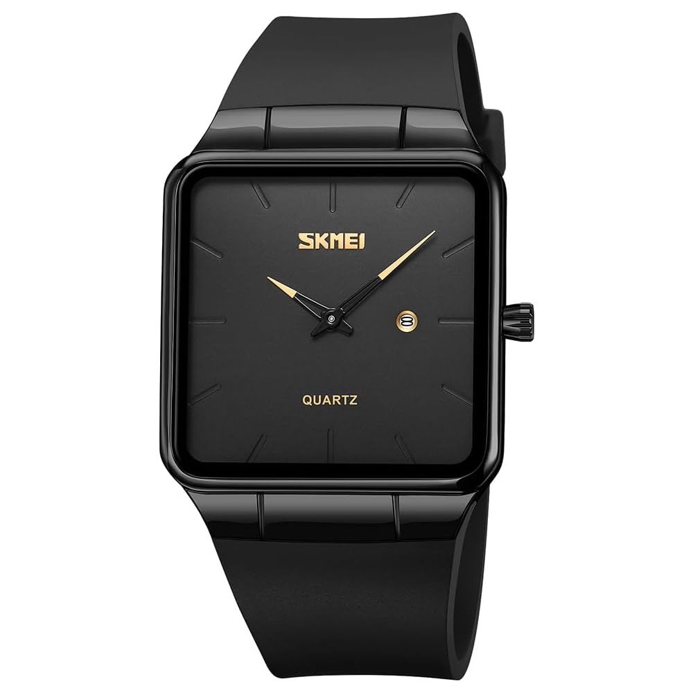 Square Men s Watch Leather Band Black Simple Slim Stylish Waterproof Business Casual Gift for Men