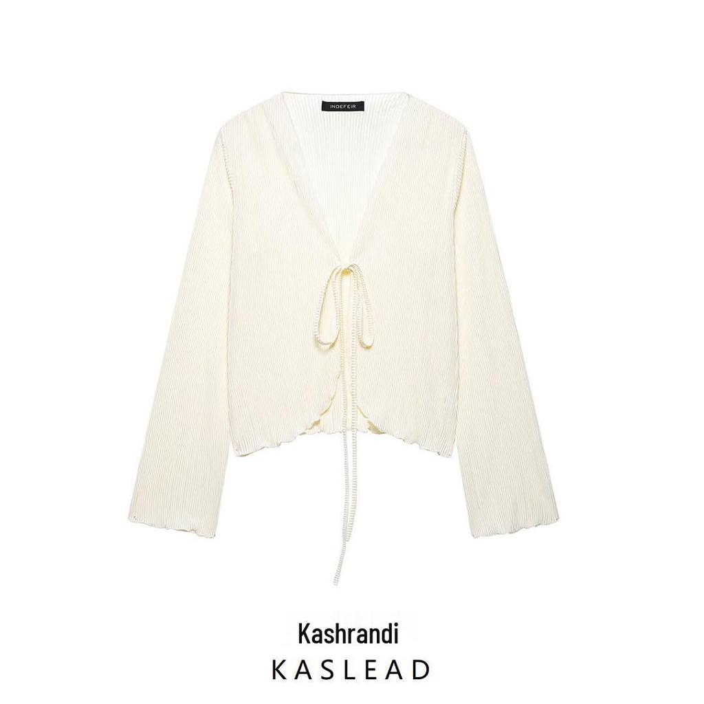 2025 Spring Women's European & American Style Sexy Slimming Bell Sleeve Shirt