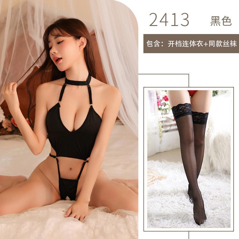 Sex Underwear Sexy One-piece Neck Maid Uniform Set Three-point Open Gear Free of Sexy Pure Desire
