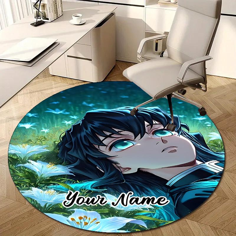 Personalized Demon Slayer Round Chair Office Rug - Perfect for Mat, Office Chair & More - Ideal Gift for Birthdays and Holidays