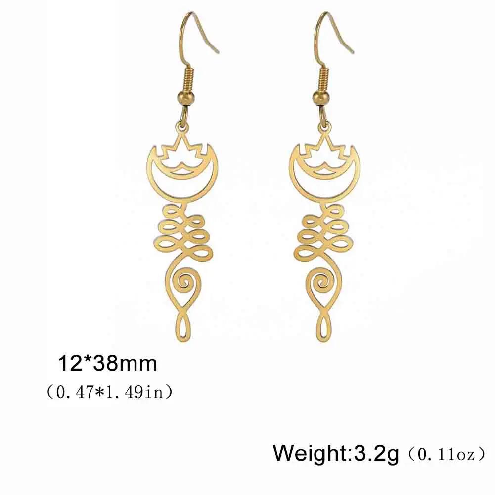 Skyrim Unalome Lotus Flower Dangle Earrings Stainless Steel Yoga Buddhism Pendant Drop Earring Spiritual Jewelry Gift for Women