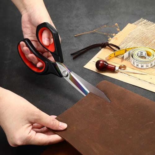 LIVINGO Professional Left-Handed Scissors with Sharp Titanium Non-Stick Blades for Cutting Tape, Cardboard, Fabric, and Various Materials, 16-Ply Fabr