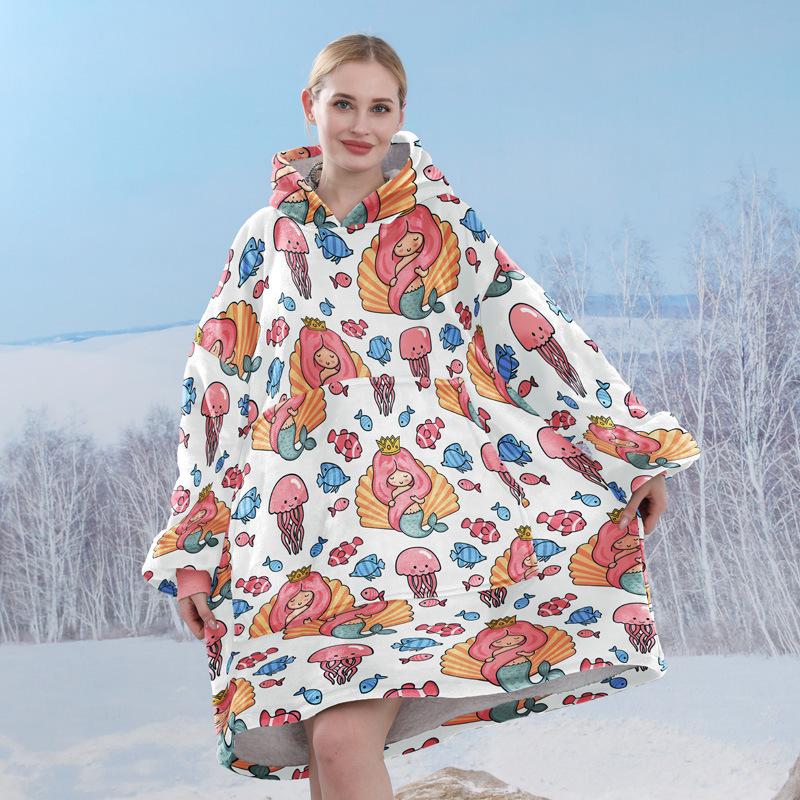 Hoodie Lazy Blanket Winter Casual Loose Kapuzenpullover Einheitsgröße Fleecedecke Home Service Nachthemd