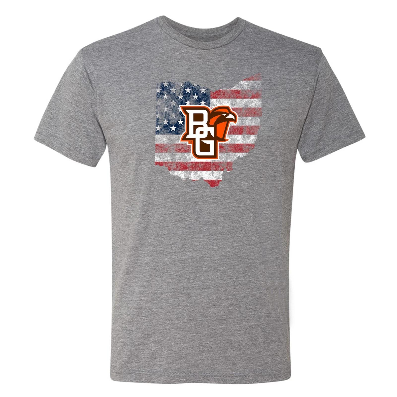BGSU Patriotic State Silhouette Triblend T-Shirt - Premium Heather 2XL