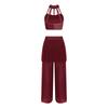Completo Danza Lirica da Donna Crop Top con Strass e Spalline a Collo Alto Pantaloni a Gamba Larga in Rete Gonna Dancewear