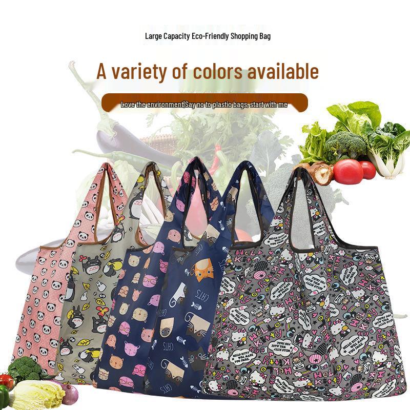 Women's Eco-Friendly Cute Cartoon Waterproof Shopping Bag - Lightweight and Foldable with Large Capacity