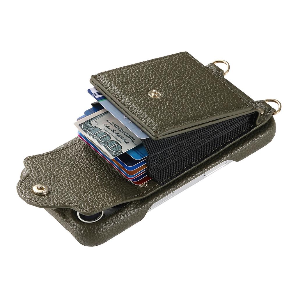 For Samsung Galaxy A16 5G/4G Case Mirror Card Holder Litchi Texture Leather Phone Back Cover with Long Strap