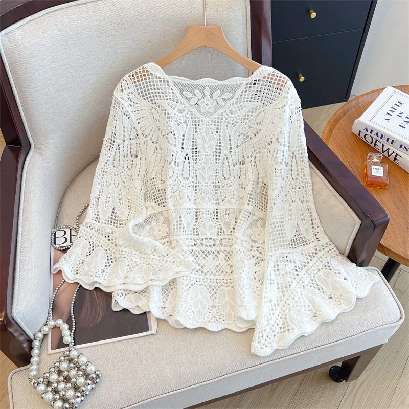 Dimanaf 2025 New Summer Basic Shirt Women Lace Blouse Tops Tees Casual Loose White Short  Tees