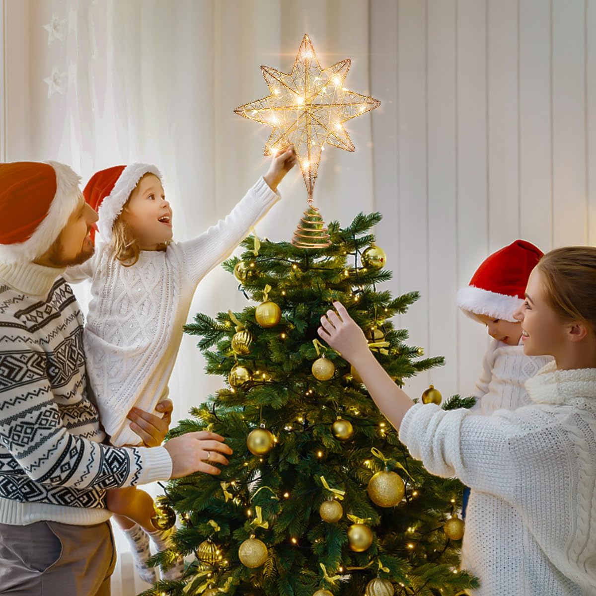 

Верхушка-звезда для рождественской елки Yardwe, 11,8 дюйма, светящаяся проволочная верхушка для рождественской елки с 20 светодиодными лампочками, украшение для верхушки рождественской елки, украшение для вечеринки (Роза