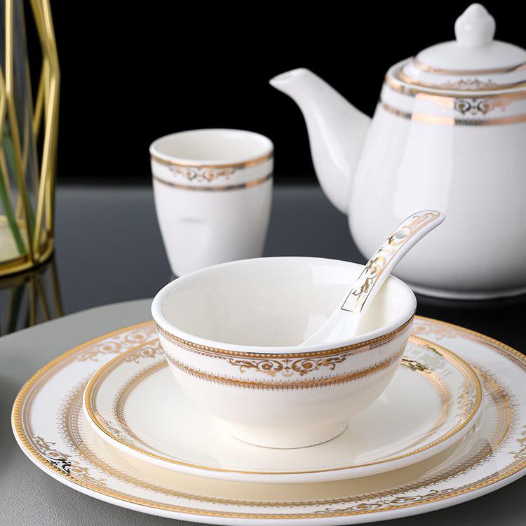 Hotel Restaurant Ceramic Tableware Set: Plates, Bowls, Cutlery, Chopsticks for Private Rooms - 7 or 8 Pieces