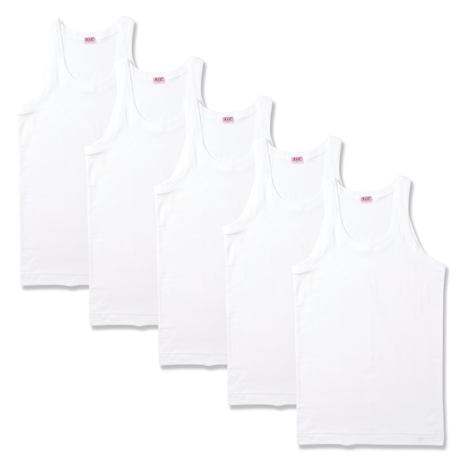 

B.V.D. Streetwear GOLD 100% Cotton White Tank Tops, 5-Pack, Men s