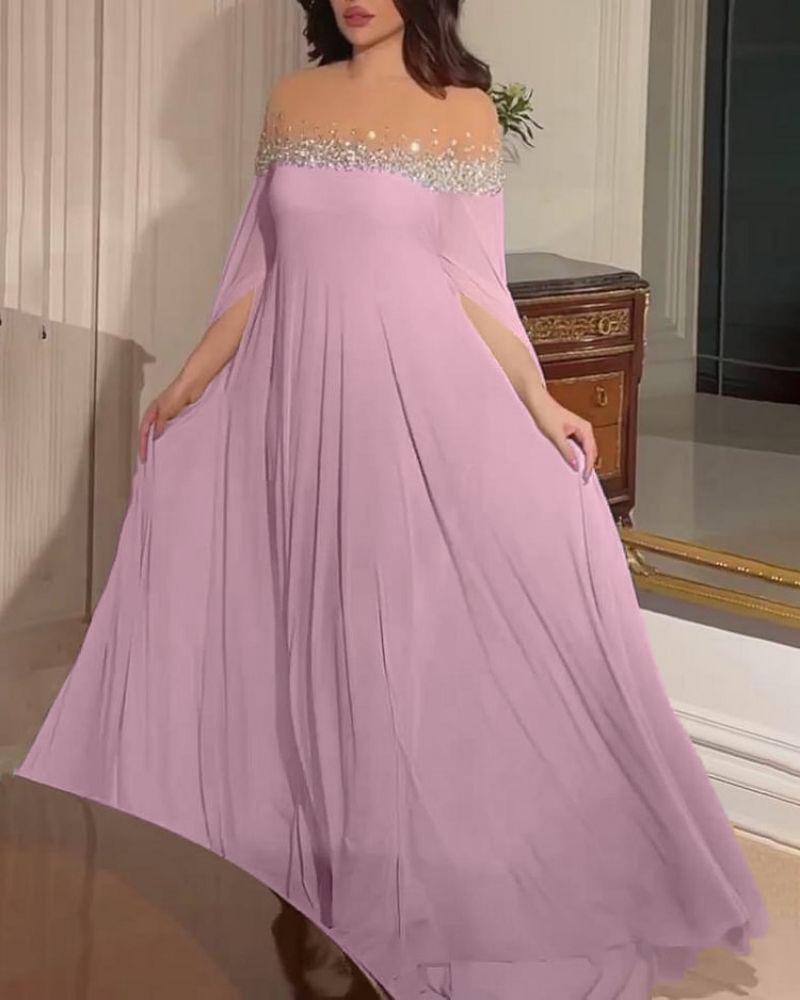 2023 Spring Summer Elegant High Waist Chiffon Evening Gown with Pearls