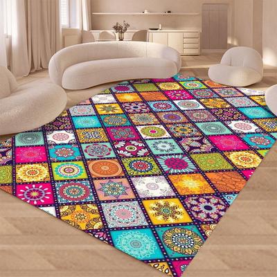 Teppichmatte mit Gittermuster Böhmischer Stil Bunt Geometrisch Rutschfest Langlebig Heimdekoration Wohnzimmer Schlafzimmer Bodenmatte