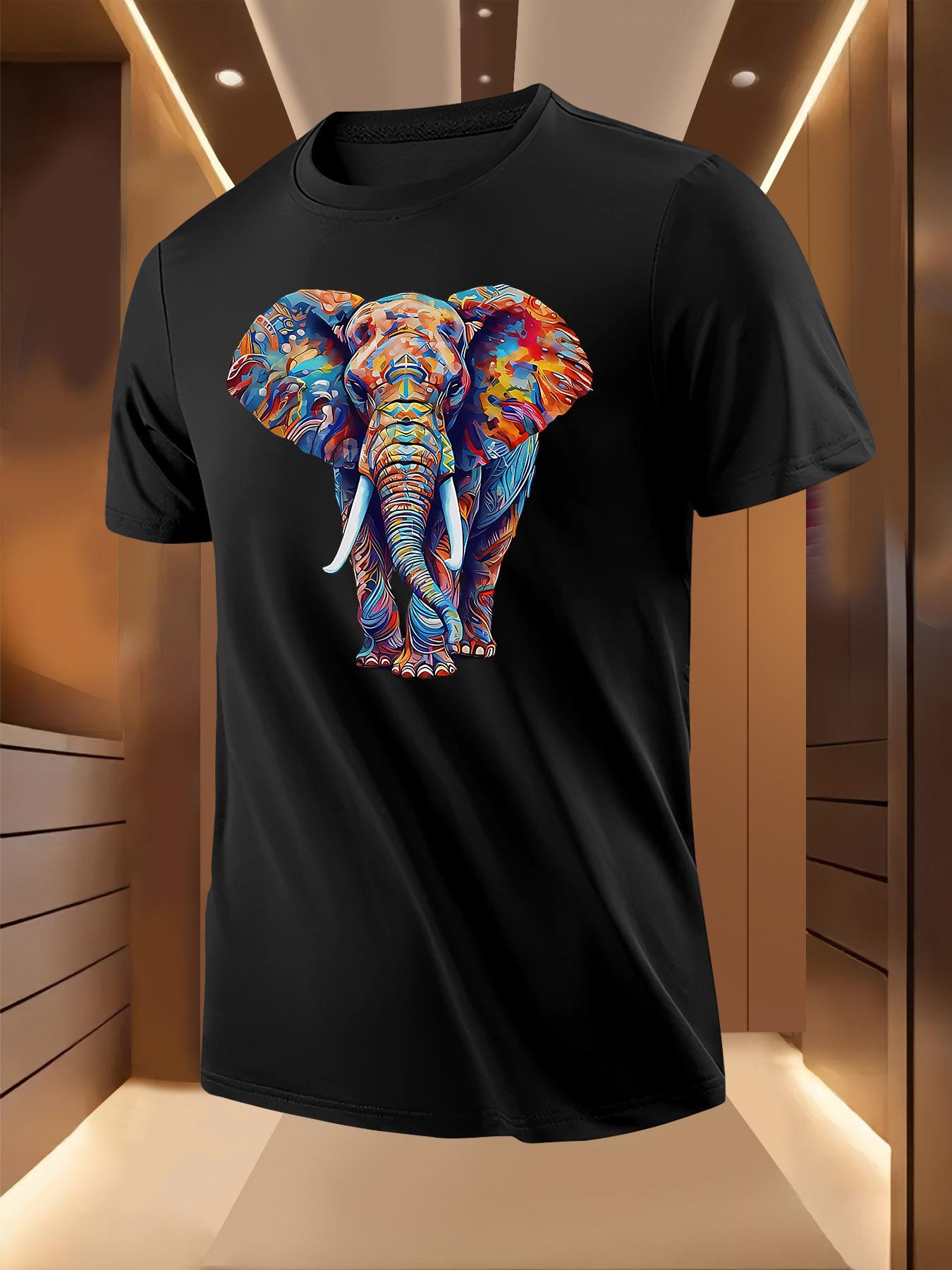 Vibrant Elephant Print - Breathable Lightweight Polyester T-shirt L