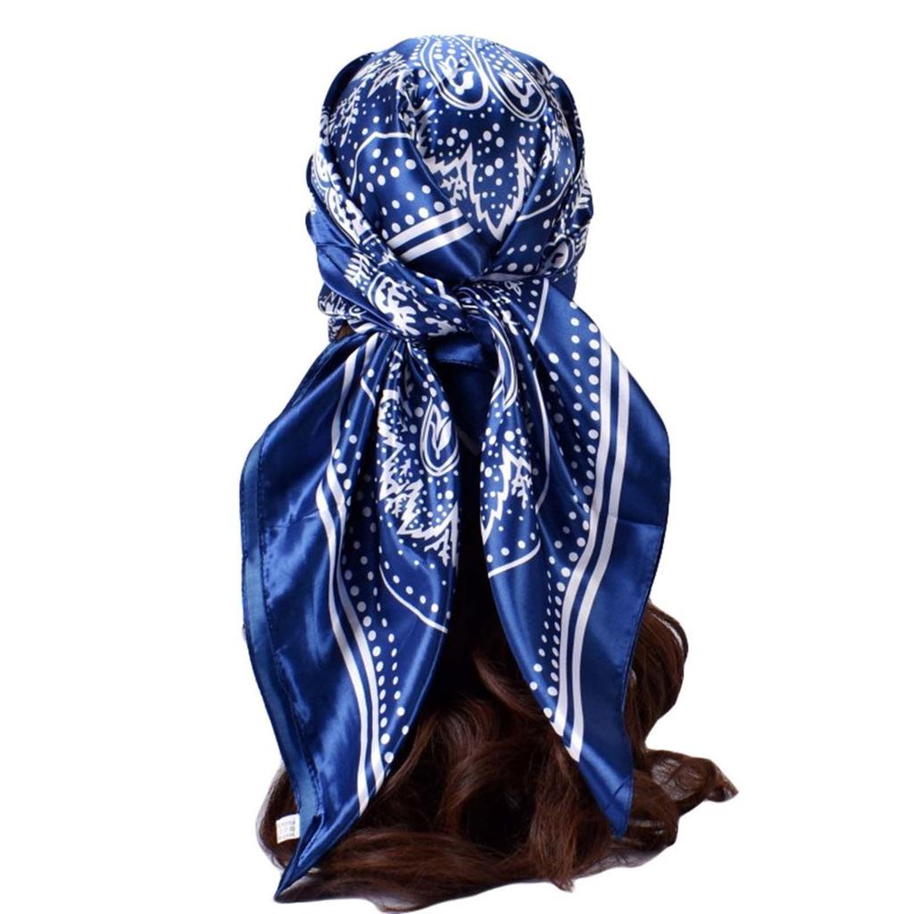 Damen-Satin-Quadrat-Seiden-ähnliche Haarschals, Wickel-Kopftuch zum Schlafen, 90 cm, quadratischer Seidenschal, Handblumen-Turban-Schal
