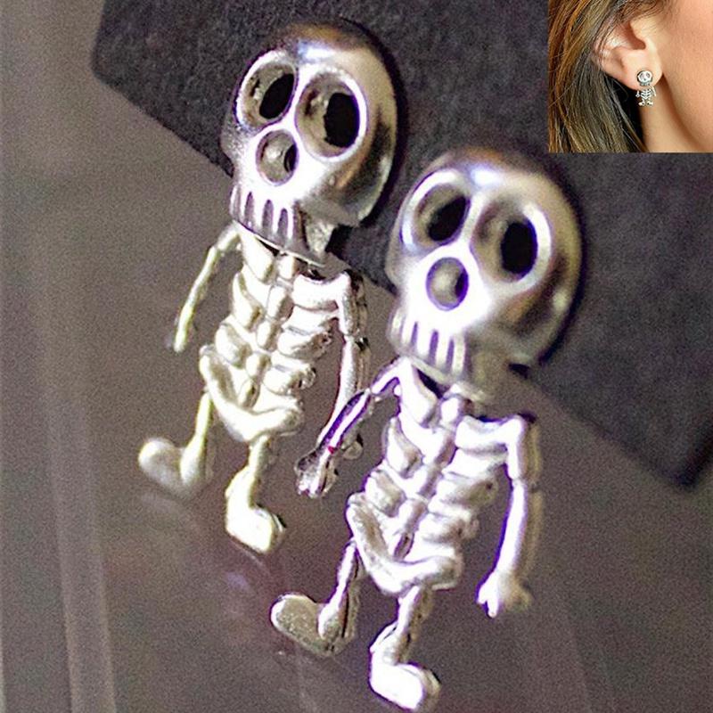 Stylish Punk Skull Stud Earrings Unisex Geometric Design Alloy Material