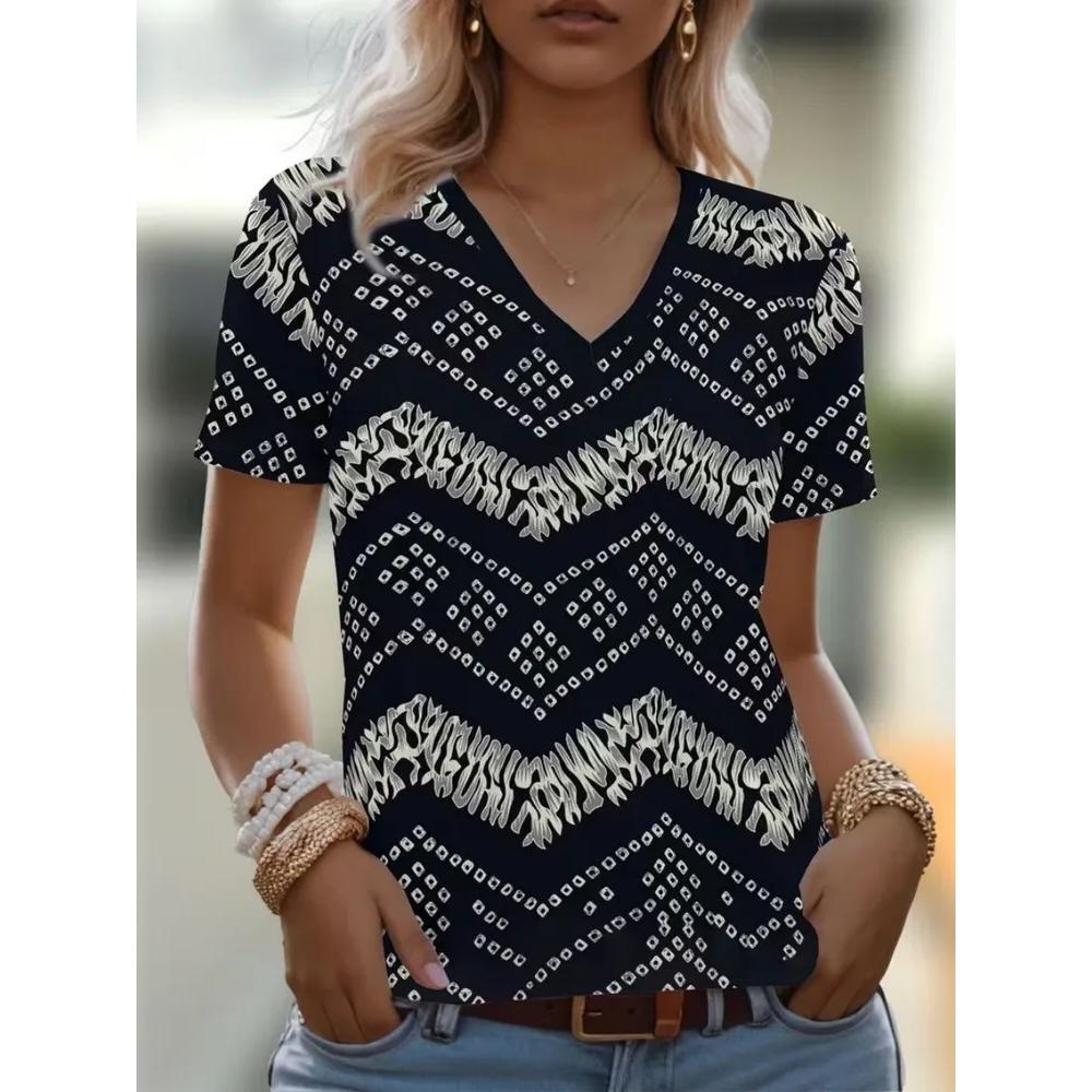 Casual Loose V-neck Top Women's Versatile Short-sleeved Fashion Breathable T-Shirts Women’s