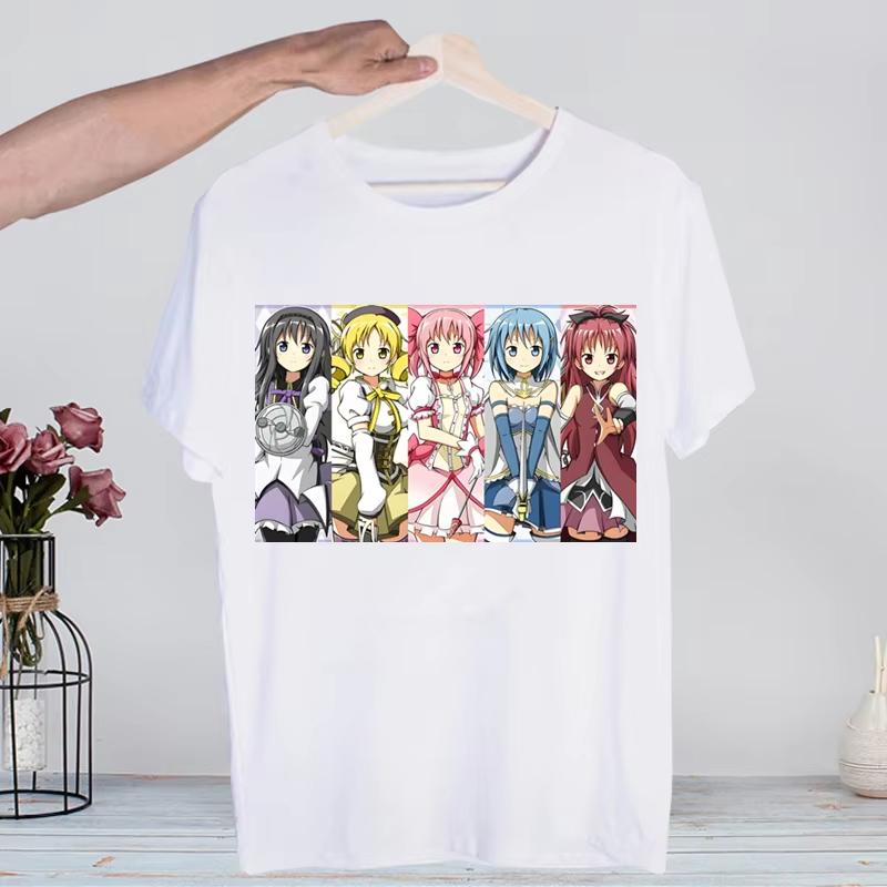 Puella Magi Madoka Magica Tshirt Unisex Retro Washed Vintage Anime Graphic Print Harajuku Streetwear Hip Hop Cotton Short Sleeve