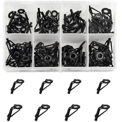 8/16/80Pcs Black Top Tip Guide for Spinning Casting Fishing Rod Building Repair Eye Line Ring Stainless Steel Frame