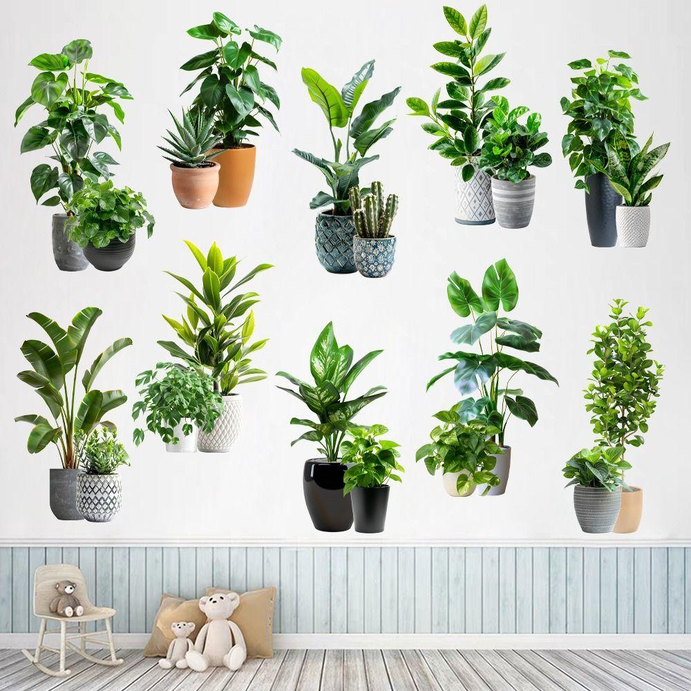 Green Palm Plant Wall Decals Large Size Wall Mural Creative Plant Bonsai Wall Stickers Living Room