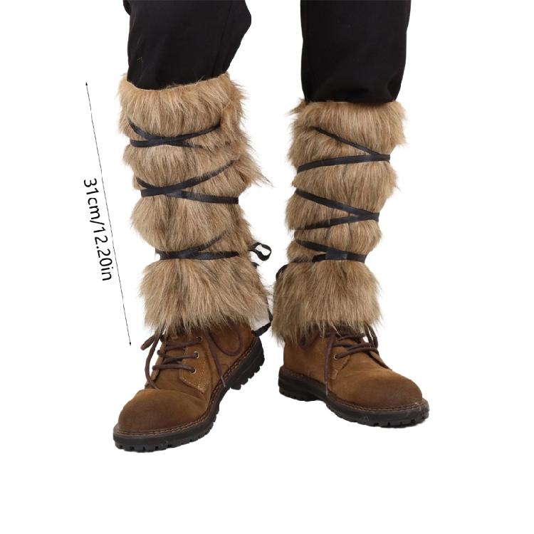 Medieval Furry Leg Gaiters with Adjustable Strap Mercenary Leg Guards Leg Warmer for Halloween Cosplay Accessories