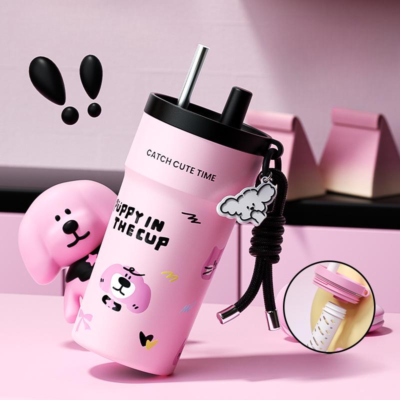 

Новая термос-чашка из нержавеющей стали, высокий уровень внешнего вида, двойная соломенная кружка для напитков, офисная кружка для кофе в машину 500ml