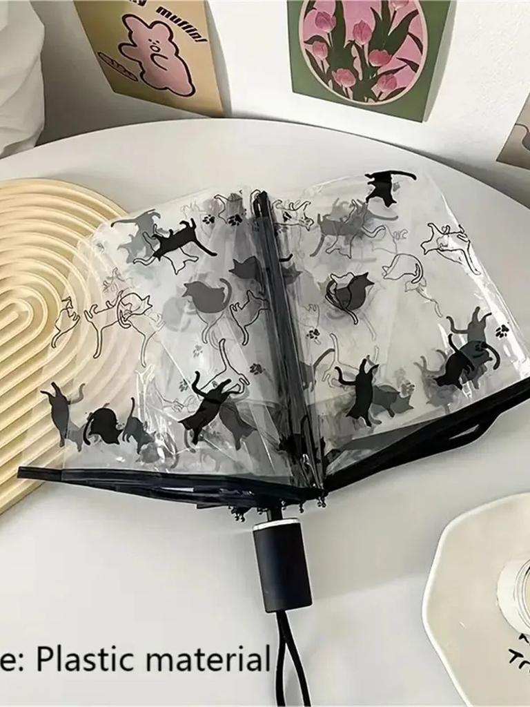 Korean Umbrella Folding Cute Korean Mini Fresh Simple Sen Series Trifold Cherry Blossom Transparent Japanese Umbrella