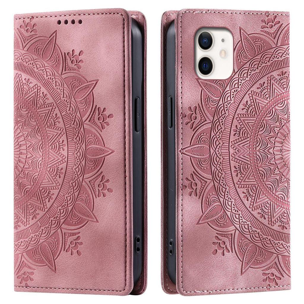 for iPhone 12,11 Mandala Embossed PU Leather Flip Wallet Case Magnetic Closure Cover