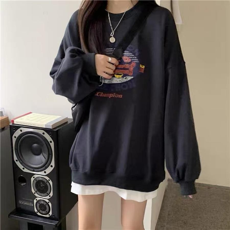 Women's Oversized Crew Neck Sweatshirt Autumn New Korean Style Casual Loose Outerwear