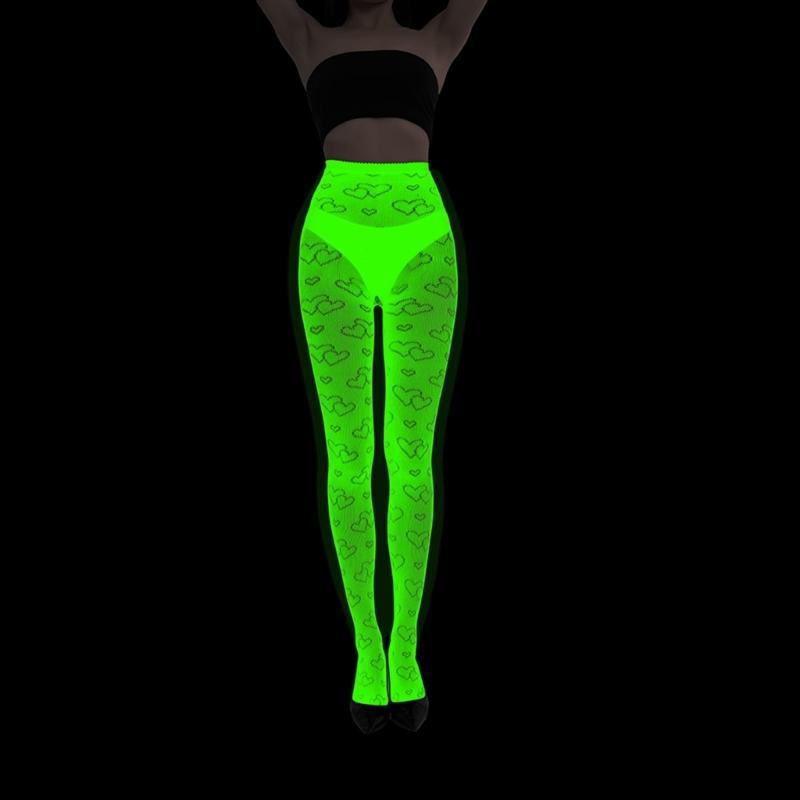 Women Glow in Dark Halloween Fishnet Pantyhose Luminously Spiderweb Skull Pattern Mesh Tights Stockings Party Hosiery