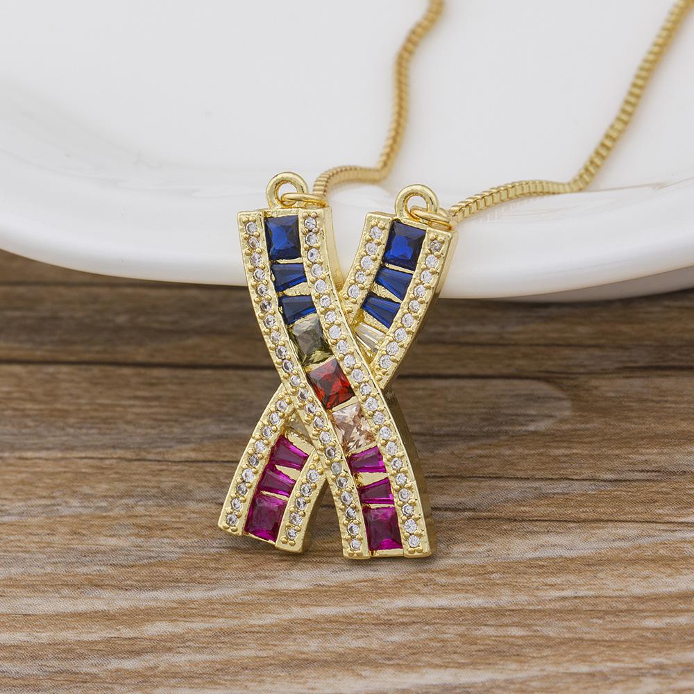 Hot Sale CZ Rainbow Necklace Stone for Woman Multicolored Necklace Pendants Fashion Colorful Long Chain Necklace Jewelry