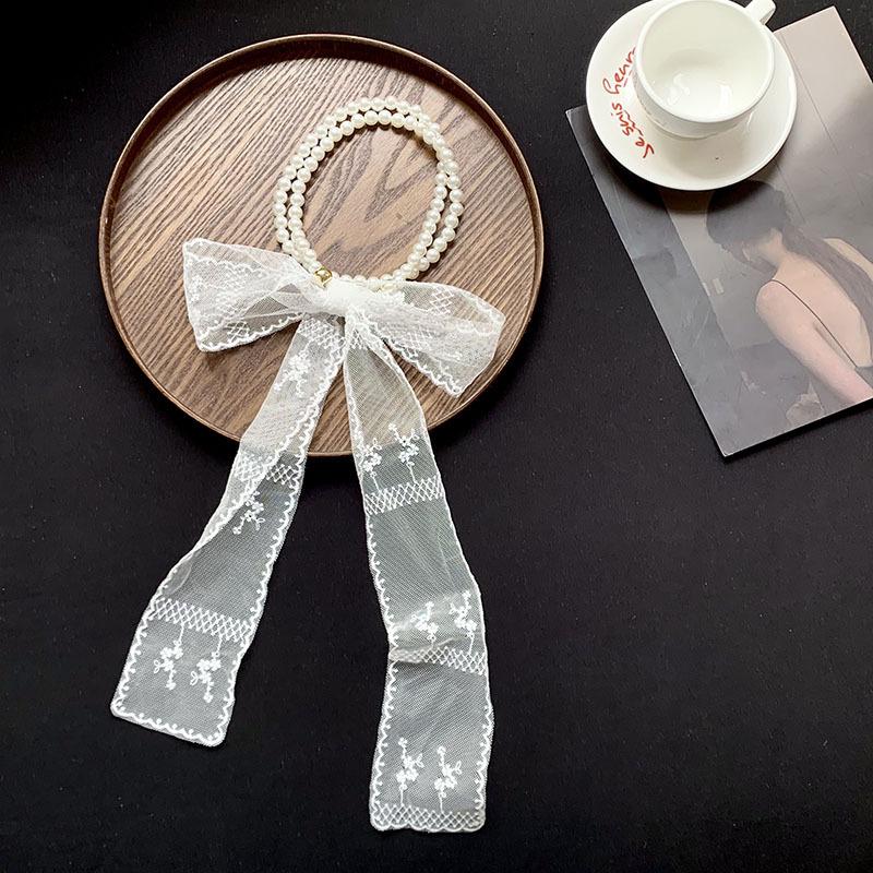 

Pearl necklace spring and summer versatile polka dot lace silk scarf high-end bag strap multi-purpose belt headscarf headband