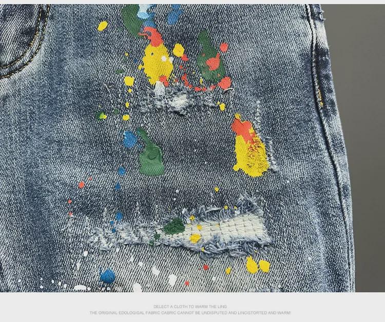 Men's Trendy American Style Graffiti Slim Fit Ripped Denim Shorts