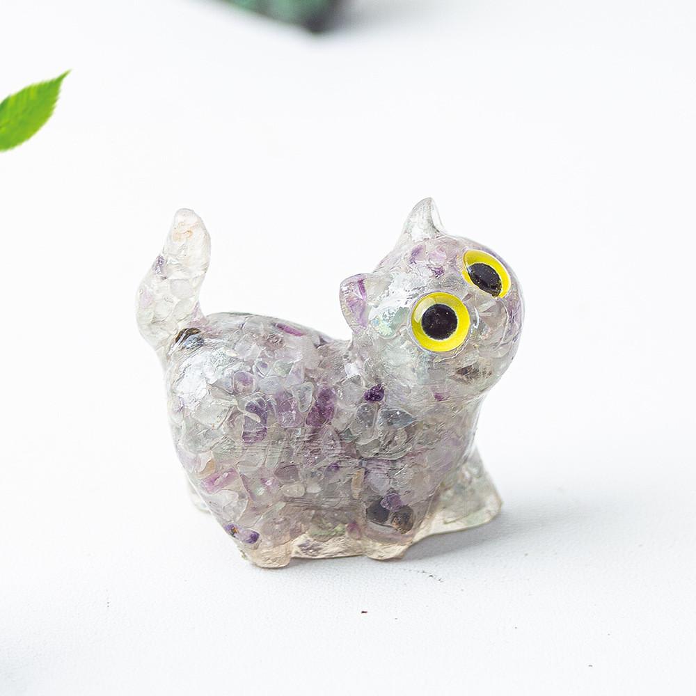 Figurine Artistique en Résine Chat de Cristal Faite à la Main avec un Design Dynamique Pour la Décoration Intérieure et les Cadeaux