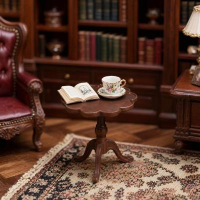 1:12er Maßstab Miniatur Beistelltisch, Kleines rundes Holz-Nachttischmodell, Vintage Puppenhaus Möbelzubehör für Wohnzimmer Schlafzimmer Szenen Dekoration